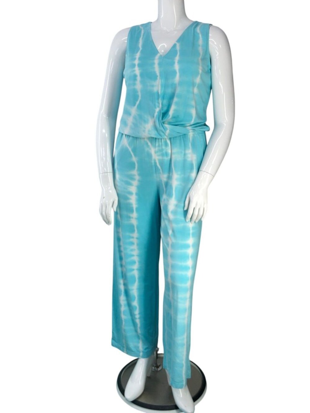 Fresh Produce Jumpsuit Womens L Sleeveless V-Neck Tie Dye Wide Leg Turquoise